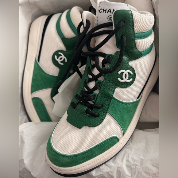 CHANEL Shoes - Chanel Women’s Green & White High-Top Sneakers